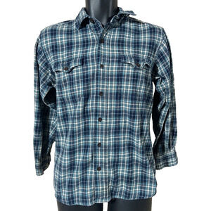 Red Head Mens Flannel Shirt Size Medium Button Down Blue Plaid Top Long Sleeve